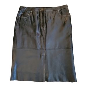 BCBG MaxAzria  NWOT Black Leather Skirt with Rich Topstitch Accent.